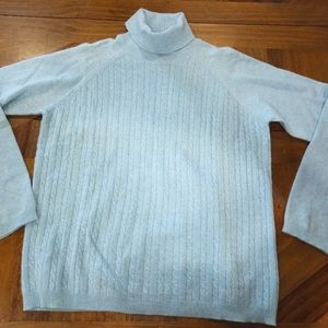 Laura Leigh LTD 100 % Cashmere Sky Blue Turtleneck Sweater XL Cable Vintage